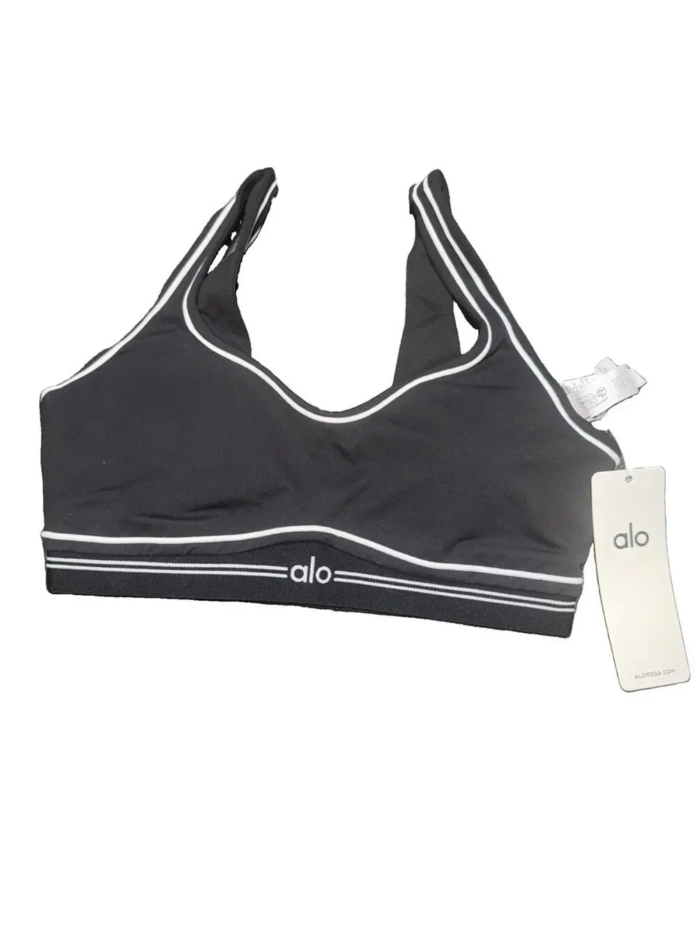 NWT Black Alo Yoga Airbrush Heart Throb Bra- Large AN20